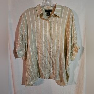 Rain Women's Latern Sleeve Button Down Beach Shirt In Tan Size Small New No Tags
